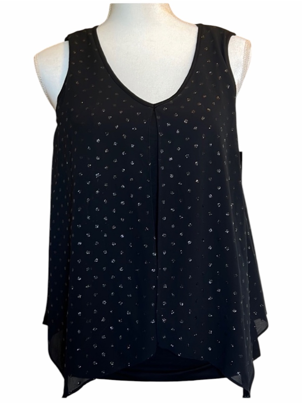 AGB black blouse with sparkly polka dots. Size medium.  NWT